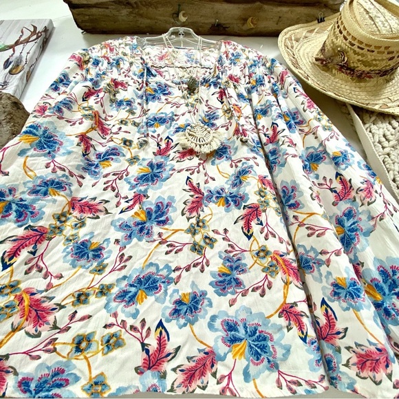 Sweet prairie floral boho blouse w cottage core/folk/peasant vibe - Picture 4 of 12